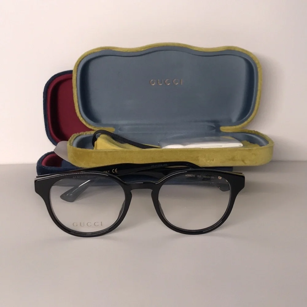 New Authentic Gucci GG0827O 001 Black Eyeglasses with Case